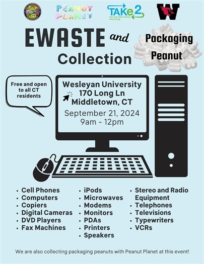 Ewaste Event on Sept 21 2024 from 9am - 12 noon at 170 Long Lane in Middletown 