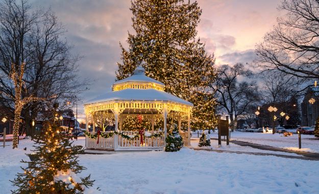 Middletown South Green gazebo under snow